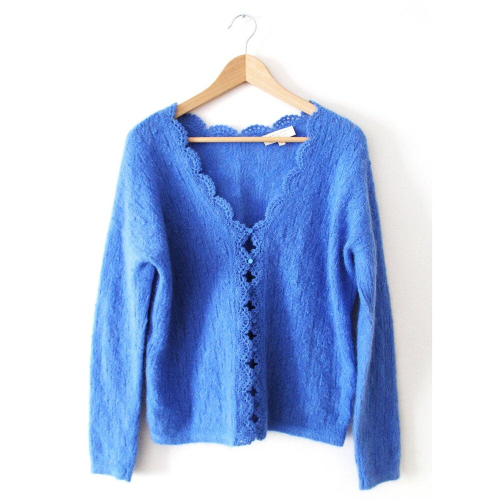 Sézane Anaelle Cardigan / Small / Blue Kid Mohair Wool Crochet Finish - Picture 4 of 10